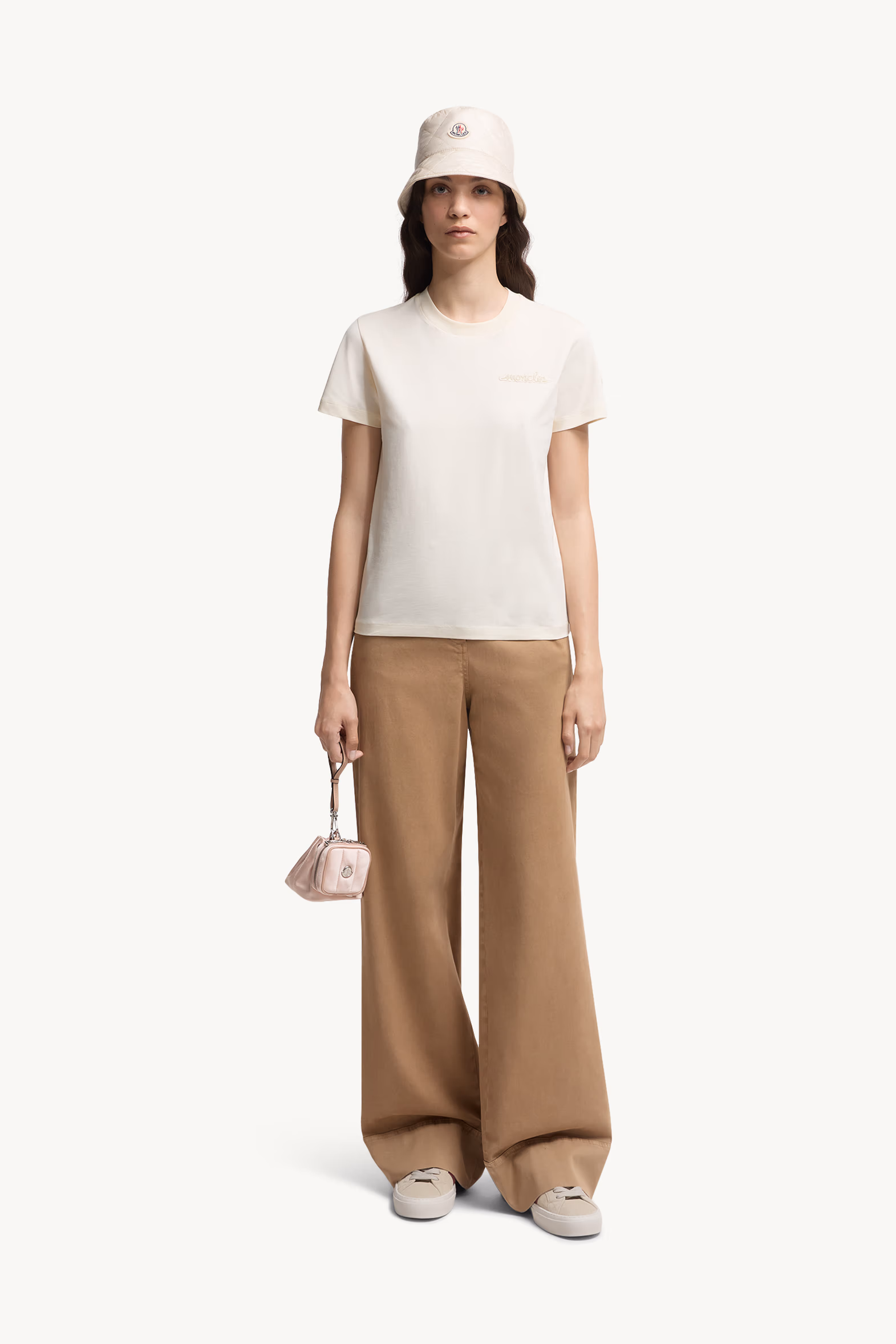 Beaded Logo Cotton T-Shirt Women White Moncler 0